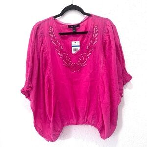 Nine West Pink Dolman Sleeve Embellished Blouse 1X